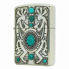 Bật lửa Zippo USA Armor mạ bạc đính đá ngọc lam