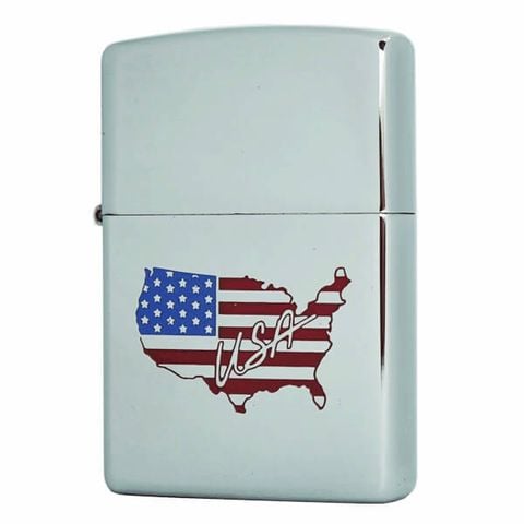 Hộp quẹt zippo USA chủ đề bản đồ lá cờ nước Mỹ