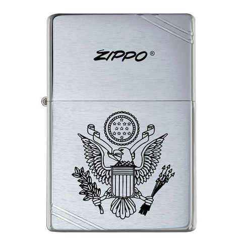 Hộp quẹt Zippo Vintage tái bản 1937 trắng nhám logo Quốc huy Hoa Kỳ