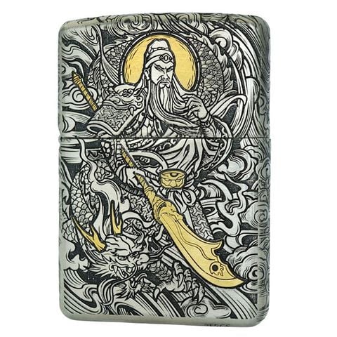 Bật lửa zippo xuất Nhật bọc thép trắng chủ đề Quan Vân Trường