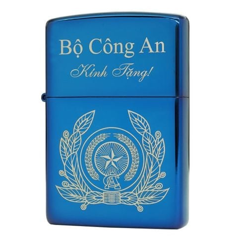 Zippo USA khắc bộ công an kính tặng màu xanh Sapphire