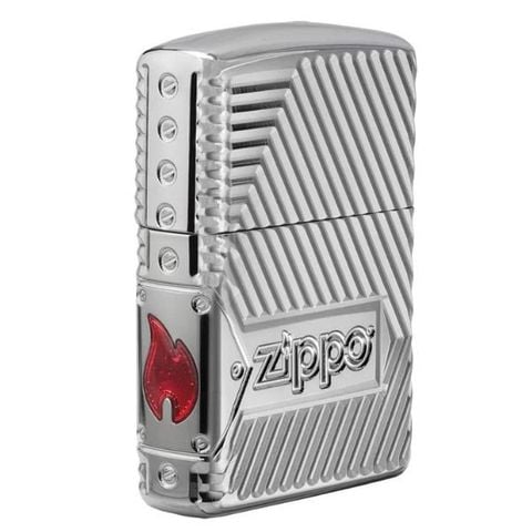 Zippo 29672 Bolts Design Armor Luxury chủ đề ngọn lửa logo Zippo