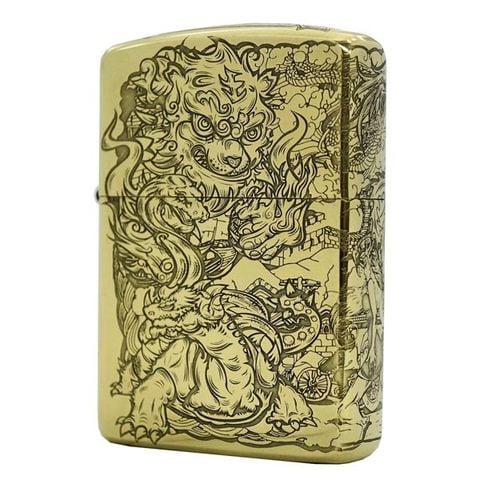 Zippo tứ linh long ly quy phụng chính hãng vỏ dày.