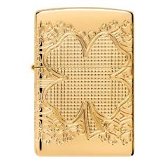 Zippo Armor 46301 mạ vàng 24K 360 Multicut cỏ bốn lá Elegant Clover Design