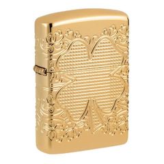 Zippo Armor 46301 mạ vàng 24K 360 Multicut cỏ bốn lá Elegant Clover Design