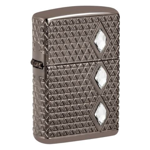 Zippo USA Armor Luxury 46316 Pattern With Crystal Design Black Ice đính pha lê cao cấp