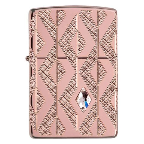 Zippo Armor vân kim cương mạ vàng hồng đính pha lê