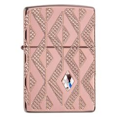 Zippo Armor vân kim cương mạ vàng hồng đính pha lê
