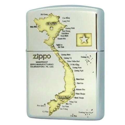 Bật lửa Zippo USA Armor bản đồ Việt Nam trắng bóng