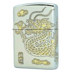 Bật lửa Zippo USA Armor trắng bóng chủ đề rồng vàng cuộn