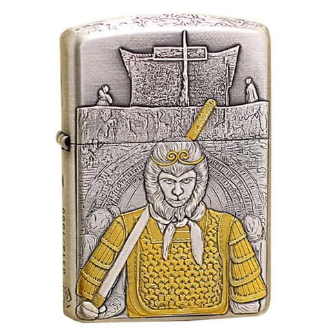 Zippo armor xuất Nhật mạ bạc chủ đề tây du ký cao cấp