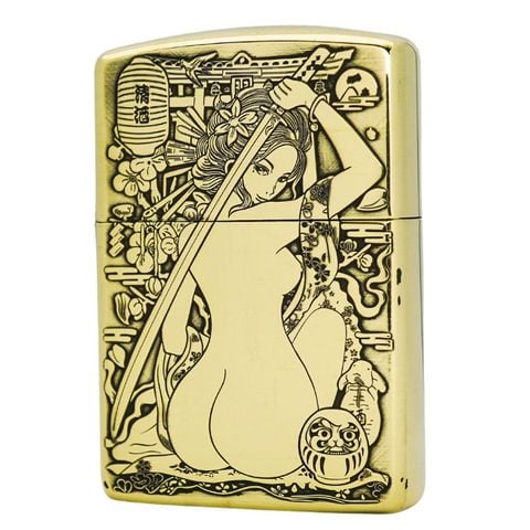 Zippo USA chủ đề nữ chiến binh Geisha Samurai cầm kiếm Katana 3D xuất Nhật cao cấp