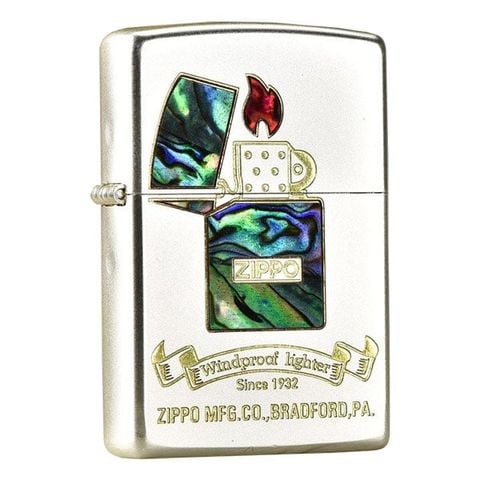 Zippo xuất Nhật Bản mạ bạc khảm trai hình cây zippo