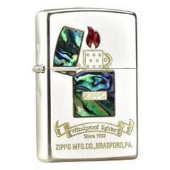 Zippo xuất Nhật Bản mạ bạc khảm trai hình cây zippo