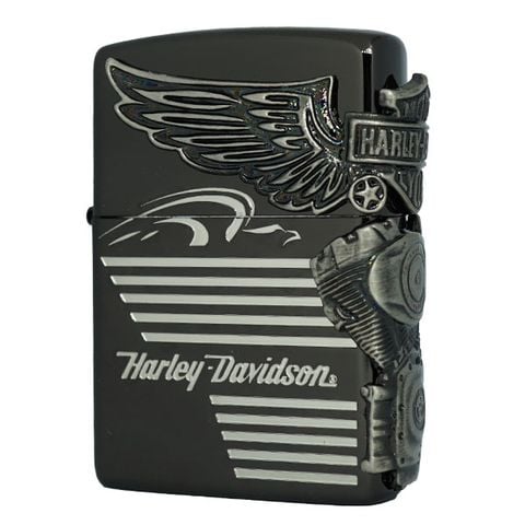 Zippo USA xuất Nhật màu đen hình khối động cơ Harley Davidson