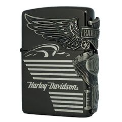 Zippo USA xuất Nhật màu đen hình khối động cơ Harley Davidson