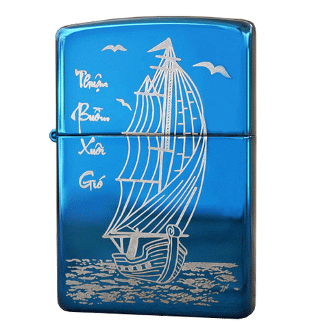 Zippo thuận buồm xuôi gió màu xanh saphire
