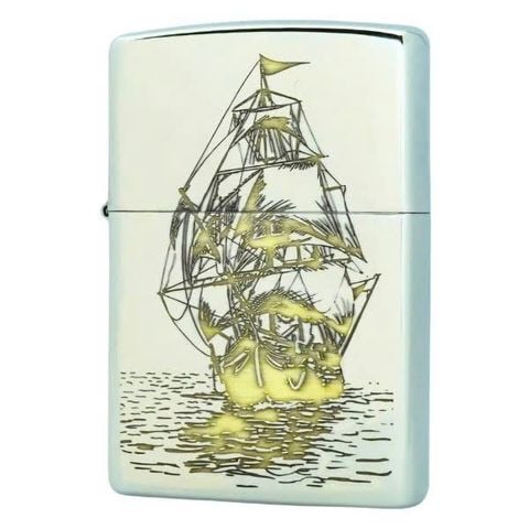 Bật lửa Zippo trắng bóng chủ đề Thuận buồm xuôi gió