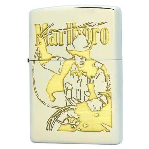 Bật lửa Zippo USA trắng bóng chủ đề cao bồi Marlboro