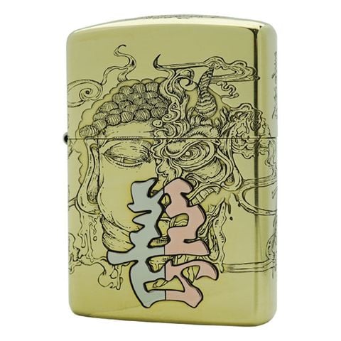 Bật lửa zippo armor xuất nhật thiện ác ốp chữ đồng đỏ