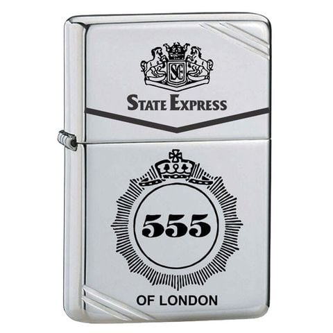 Hộp quẹt Zippo Vintage tái bản 1937 hình bao thuốc 555 trắng bóng góc