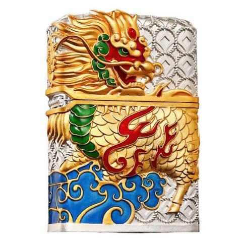 Zippo USA phát quang cao cấp xuất Nhật chủ đề kỳ lân đầu rồng