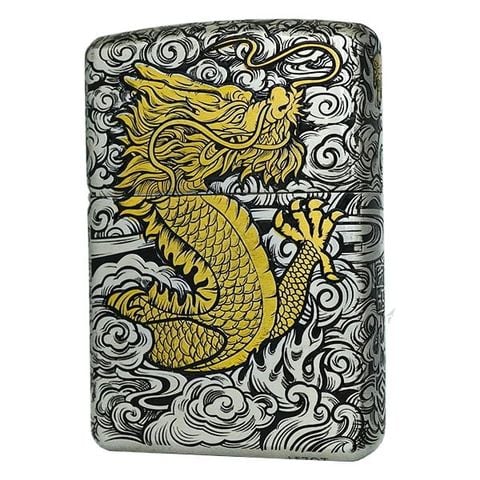 Bật lửa zippo xuất Nhật Bản bọc thép trắng hình rồng limited