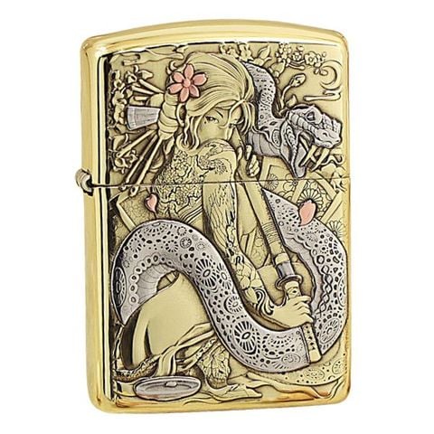 Bật lửa Zippo armor xuất Nhật Bản khắc nổi 3D hình cô gái và con rắn