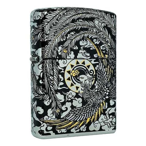 Bật lửa zippo xuất Nhật bọc thép trắng chủ đề chim phượng hoàng