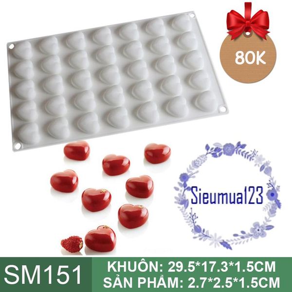 Khuôn silicon 35 trái tim nhỏ 2,7cm làm bánh mousse ( SM151 ) CÒN 6 VỈ