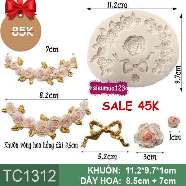 Khuôn rau câu silicon vòng hoa hồng dài 8,5cm ( TC1312 )