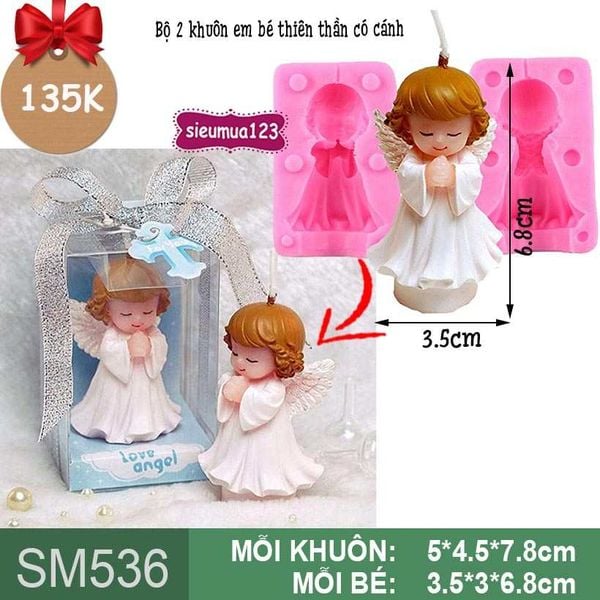 Khuôn silicon 2 em bé baby thiên thần có cánh cao 6,8cm ( SM536 )