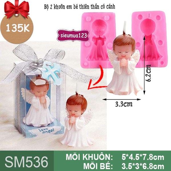 Khuôn silicon 2 em bé baby thiên thần có cánh cao 6,8cm ( SM536 )