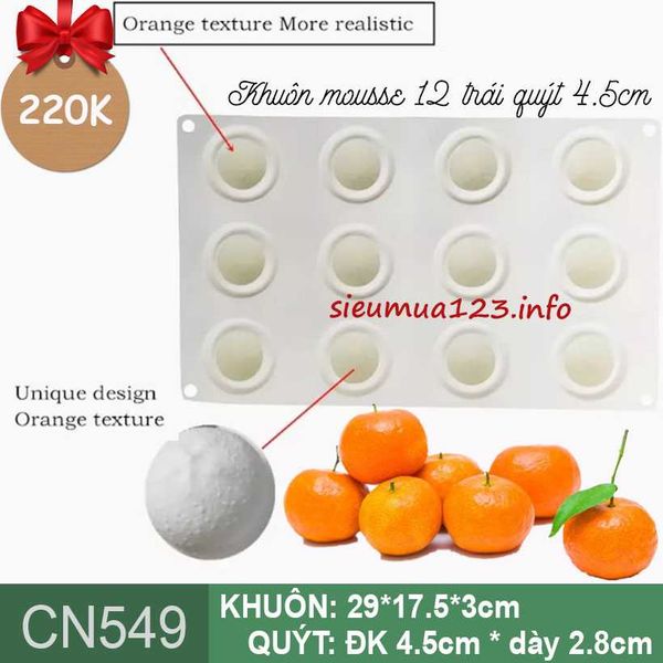 Khuôn bánh mousse silicon : Khuôn 12 trái quýt 4,5cm ( CN549 ) còn nhiều