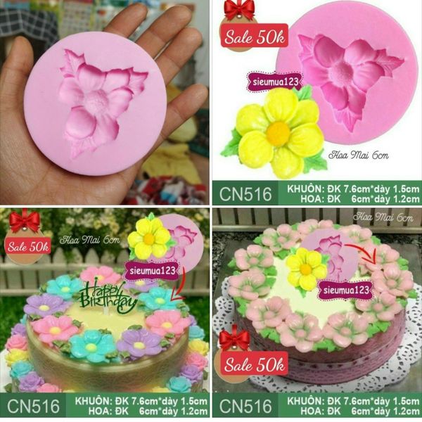 Khuôn silicon hoa mai kèm lá 6cm ( CN516 )
