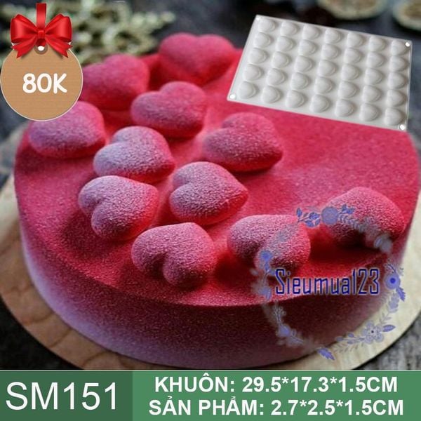 Khuôn silicon 35 trái tim nhỏ 2,7cm làm bánh mousse ( SM151 ) CÒN 6 VỈ