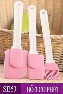 Bộ 3 cây trộn bột phết kem và cọ silicon màu hồng ( SE63 )