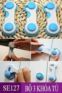 Bộ 3 khóa ngăn kéo tủ lạnh nút xanh ( SE127 )