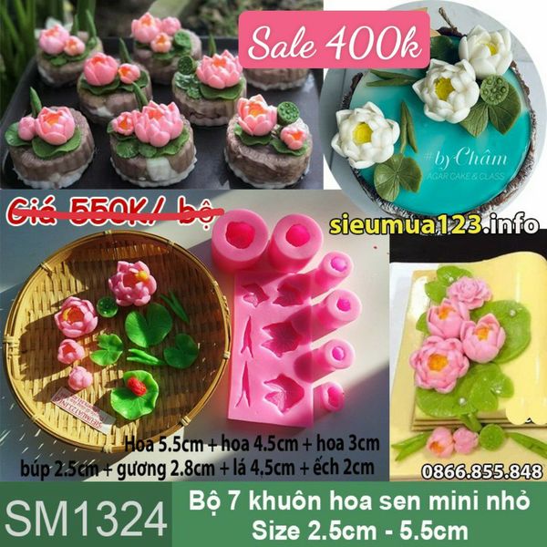 Khuôn silicon bộ 7 hoa sen mini nhỏ 2,5cm - 5,5cm ( SM1324 )