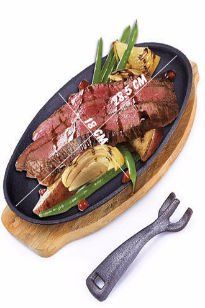 Bộ Chảo Gang Bít Tết Oval Lớn 28.5cm (Có Lót Gỗ)-  CHỈ BÁN TẠI SHOP, KO SHIP