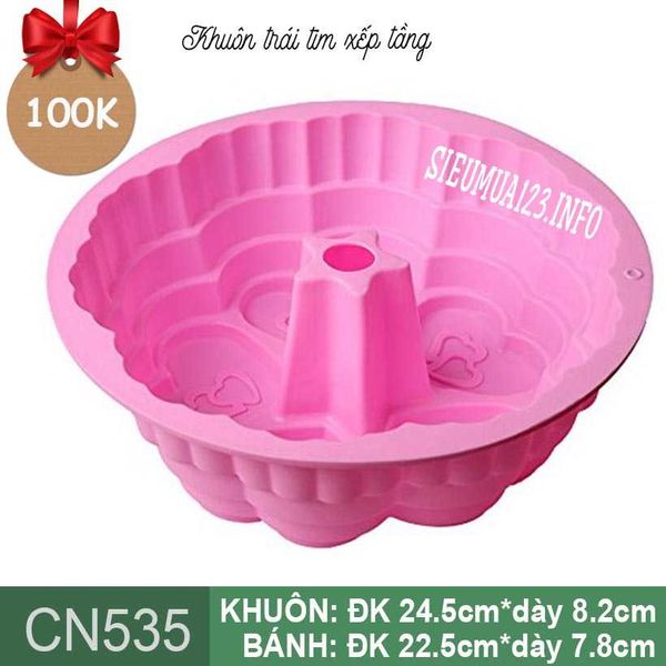 Khuôn nướng bánh silicon tròn to 5 trái tim xếp tầng 23cm ( CN535 )