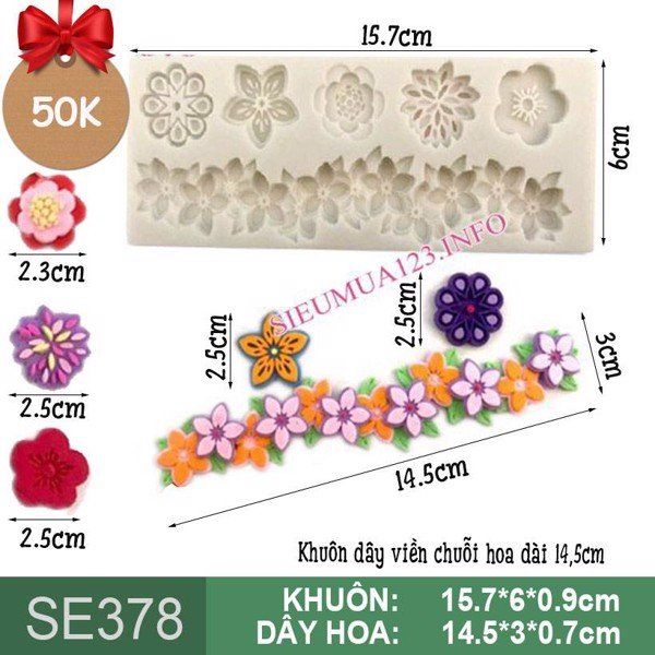 Khuôn silicon dây viền chuỗi hoa dài 14,5cm ( SE378 )