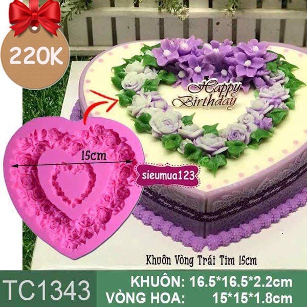 Khuôn rau câu Vòng Trái Tim Hoa Hồng Đôi 15cm ( TC1343 ) còn 1