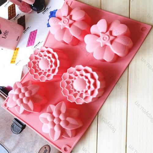Khuôn silicon làm bánh 6 kiểu hoa mai cúc đào 7cm - 7,5cm ( TC301 )