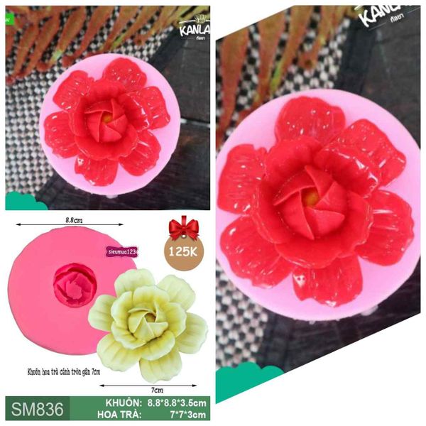 Khuôn silicon hoa trà cánh tròn gân 7cm ( SM836 )