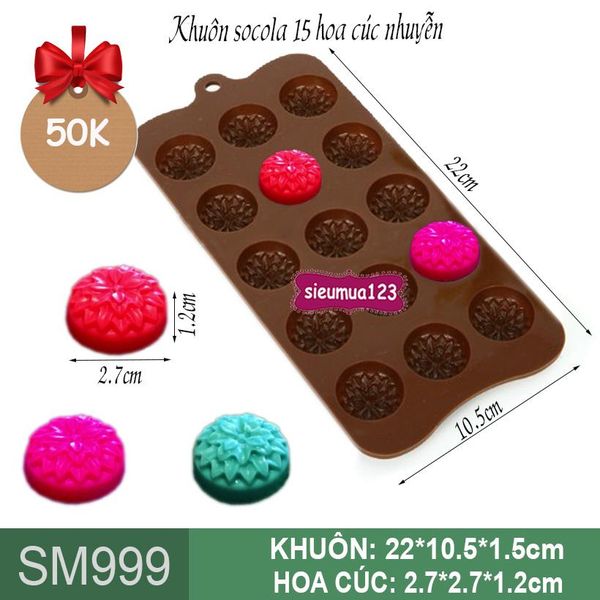 Khuôn socola 15 hoa cúc nhuyễn 2,7cm ( SM999 )