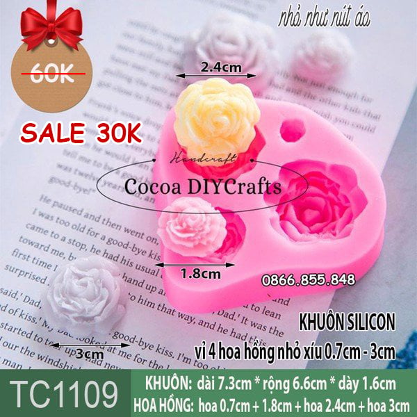 Khuôn silicon vỉ 4 hoa hồng nhỏ 0,8cm đến 3cm ( TC1109 )