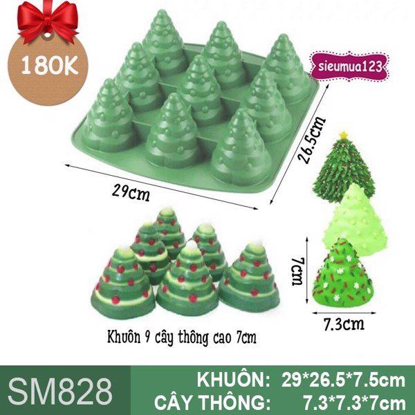 Khuôn silicon 9 cây thông 3D cao 7cm ( SM828 )