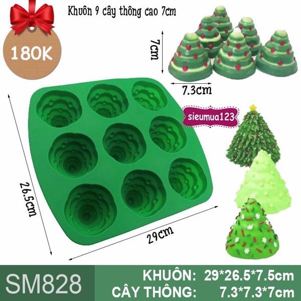Khuôn silicon 9 cây thông 3D cao 7cm ( SM828 )