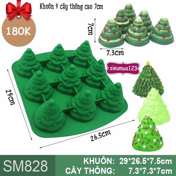 Khuôn silicon 9 cây thông 3D cao 7cm ( SM828 )